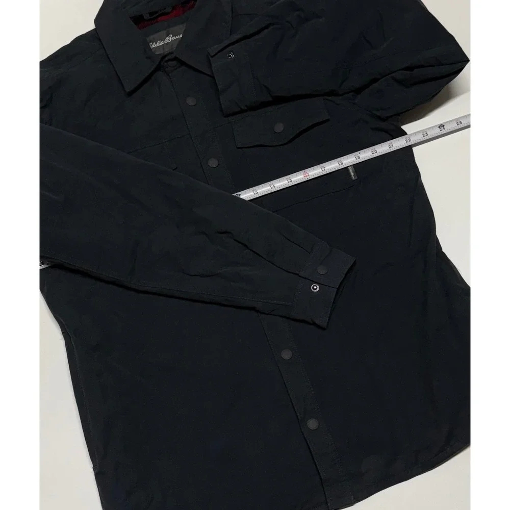 Eddie Bauer Mens Navy Blue Flannel Lined Shirt Jacket Snap Front Medium